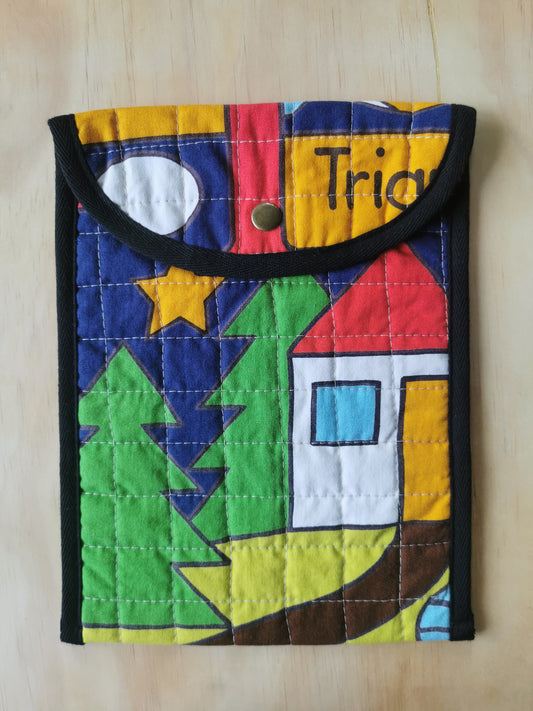 Quilted Tablet Pouch - Vintage Print (Cabin in Woods) - One of a Kind