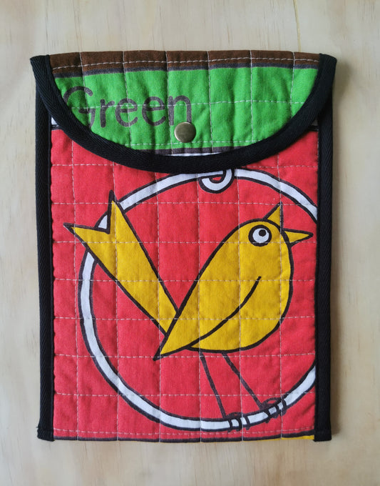 Quilted Tablet Pouch - Vintage Print (Bird) - One of a Kind