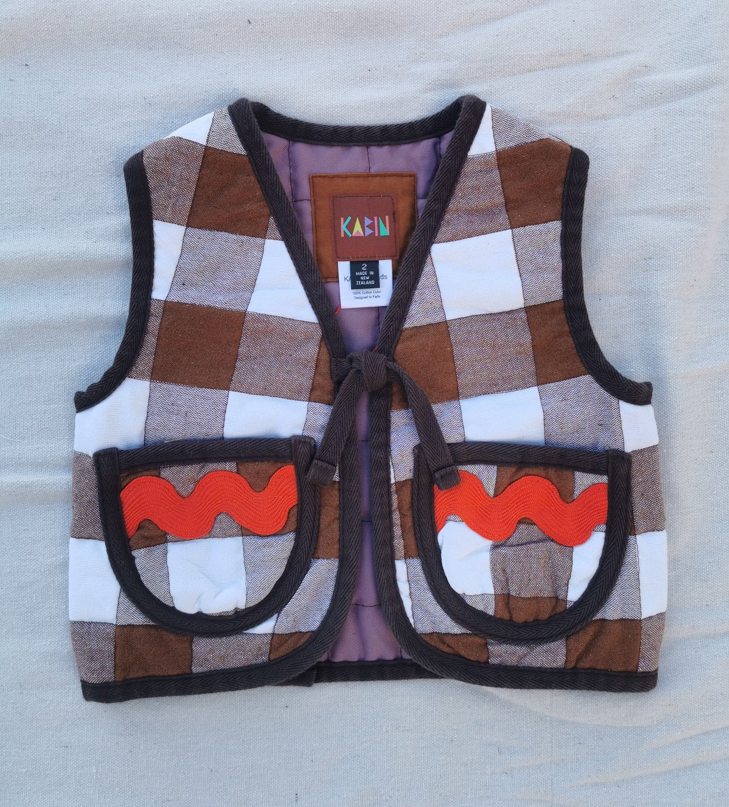 KIDS QUILTED VEST - Size 2 - Brown Gingham