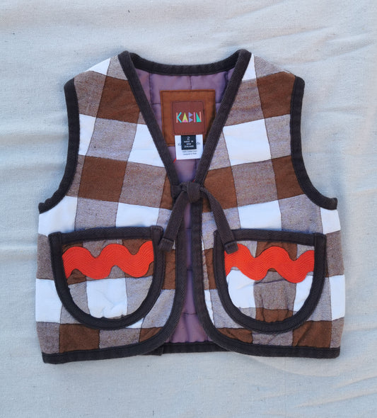 KIDS QUILTED VEST - Size 2 - Brown Gingham