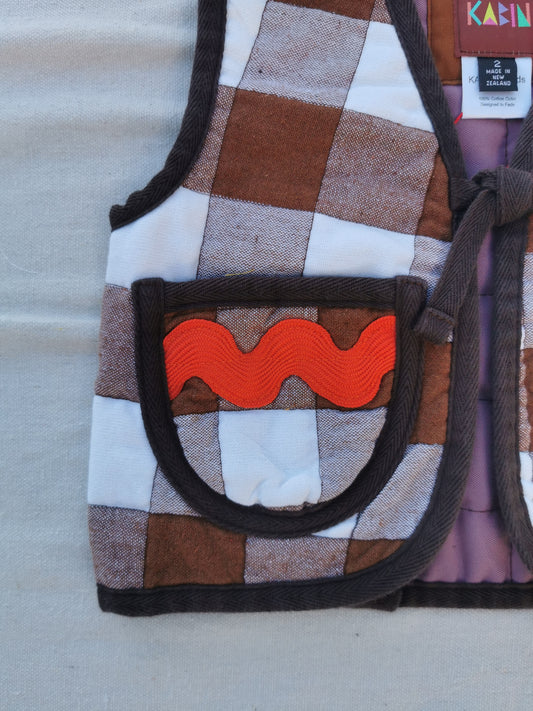 KIDS QUILTED VEST - Size 2 - Brown Gingham