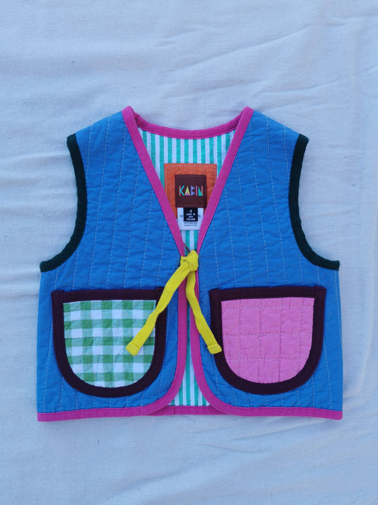 KIDS QUILTED VEST - Size 4 - Blue Colourblock