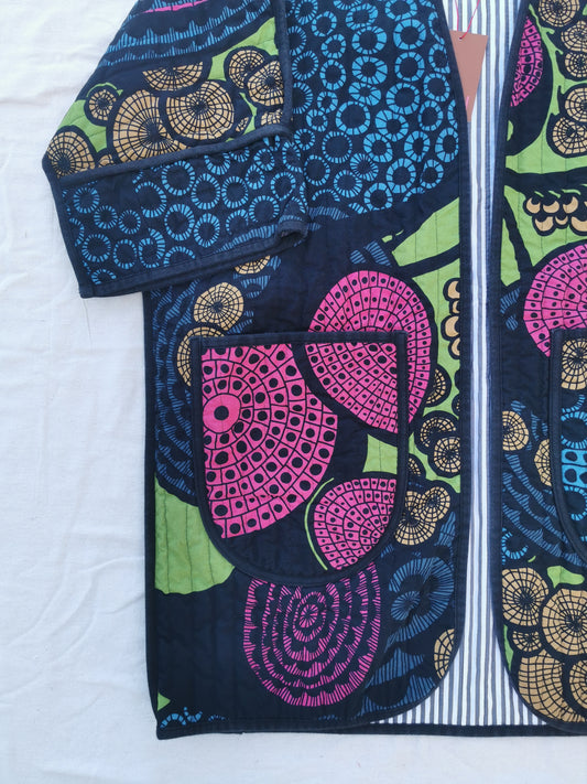 QUILT COAT - Size M - Black, Pink and Green