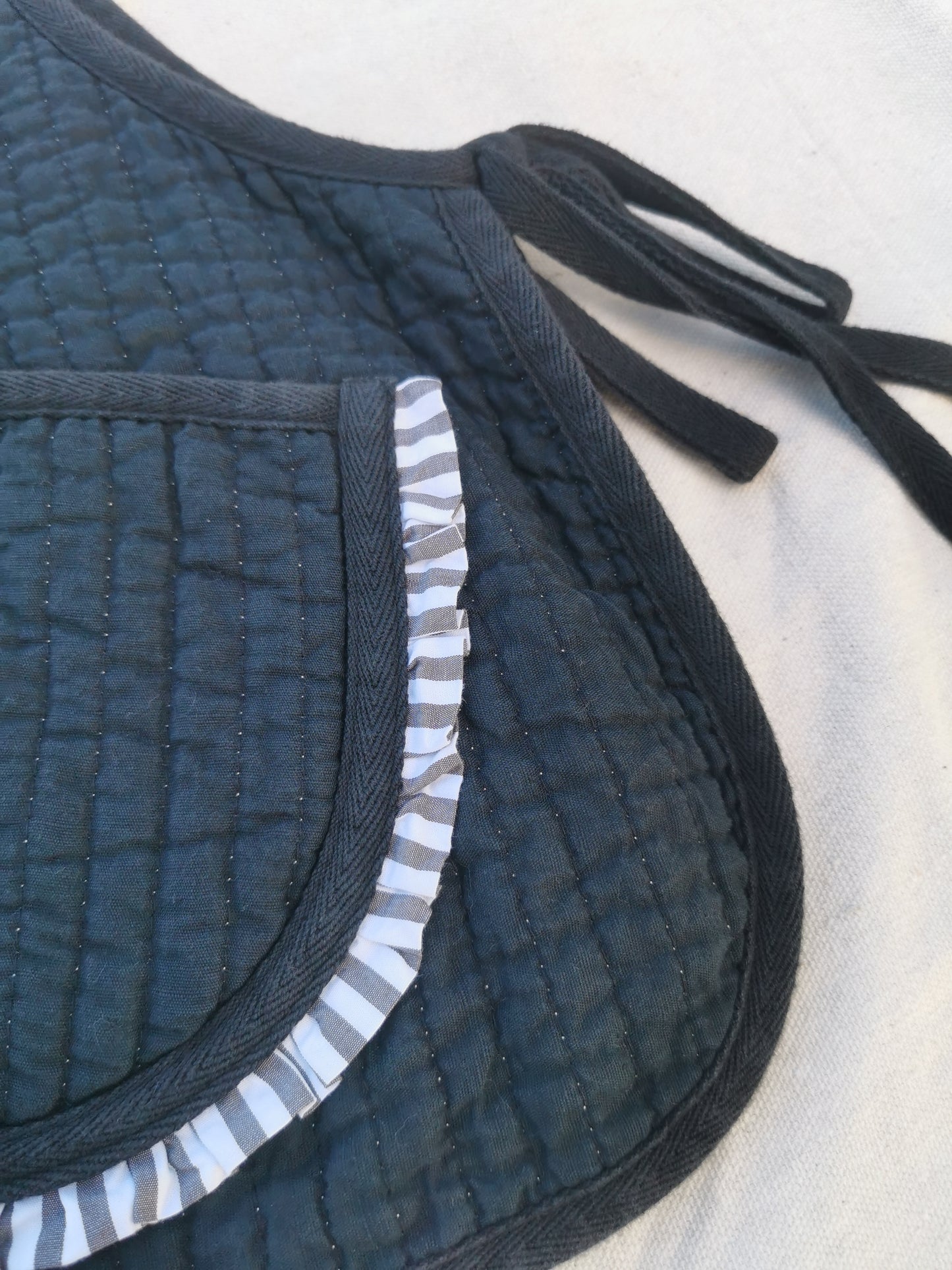 QUILTED VEST - Size S - Black Linen Cotton with Side Ties