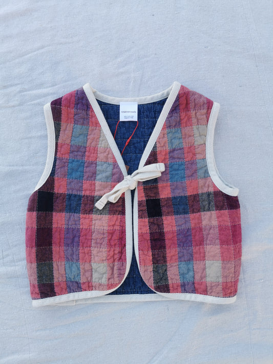 KIDS QUILTED VEST - Size 4 - Reversible Pink Check + Denim