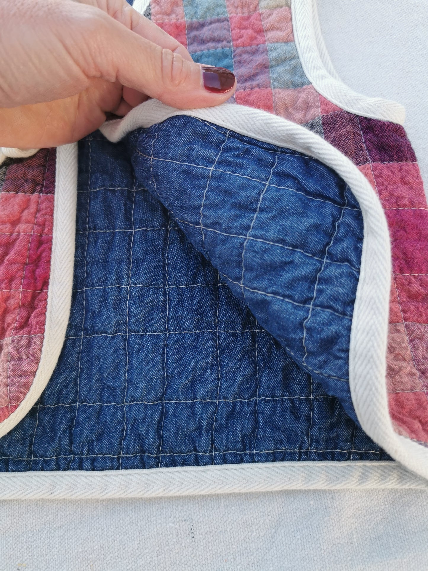KIDS QUILTED VEST - Size 4 - Reversible Pink Check + Denim