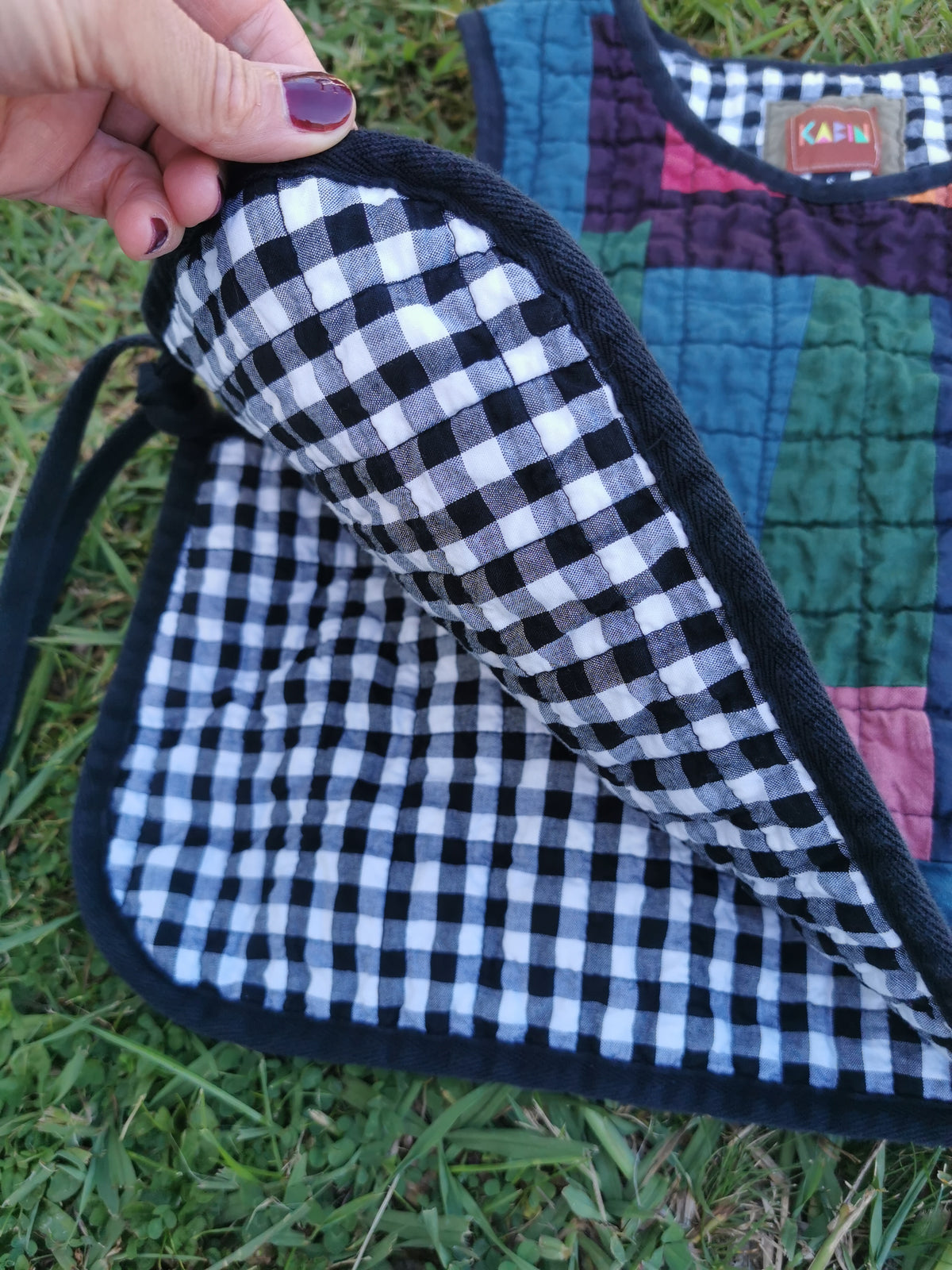 Handmade Quilted Vest - Improv Patchwork with Side Ties - S