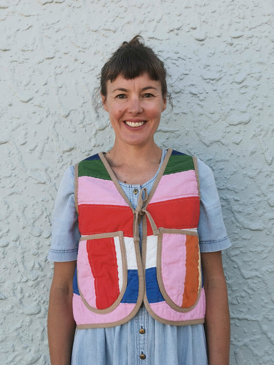 QUILTED VEST - Size XS - Bold Stripes