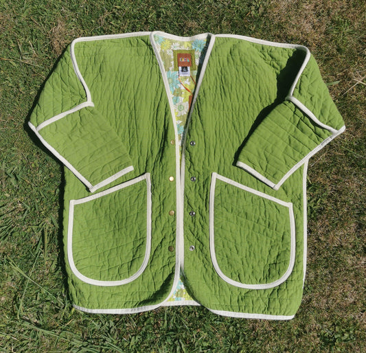 QUILTED JACKET - Size S - Green with vintage floral lining