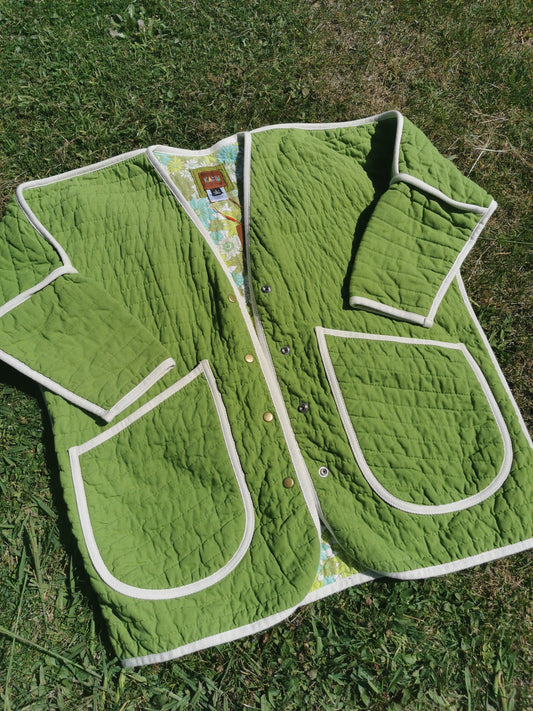 QUILTED JACKET - Size S - Green with vintage floral lining