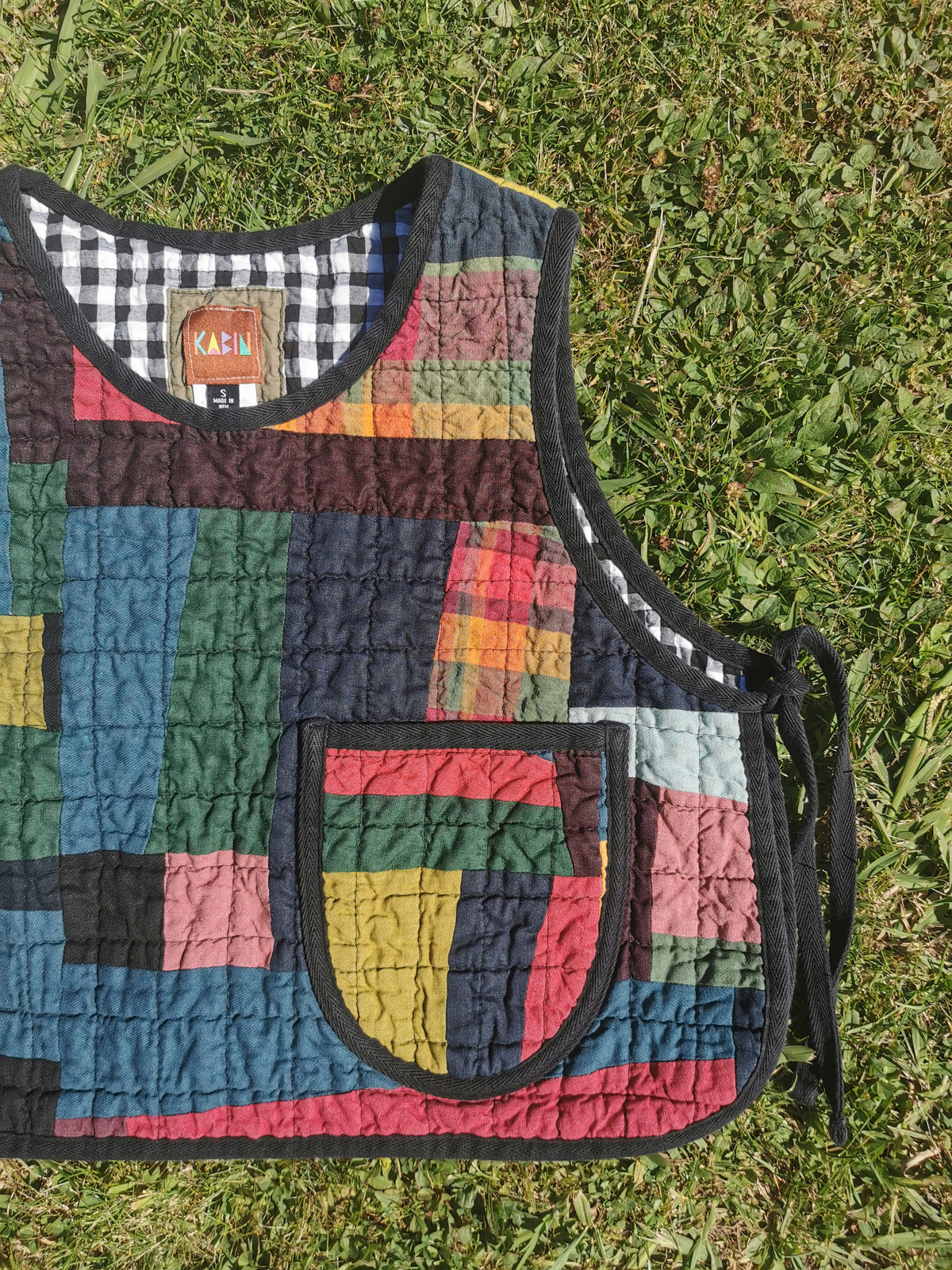 Handmade Quilted Vest - Improv Patchwork with Side Ties - S
