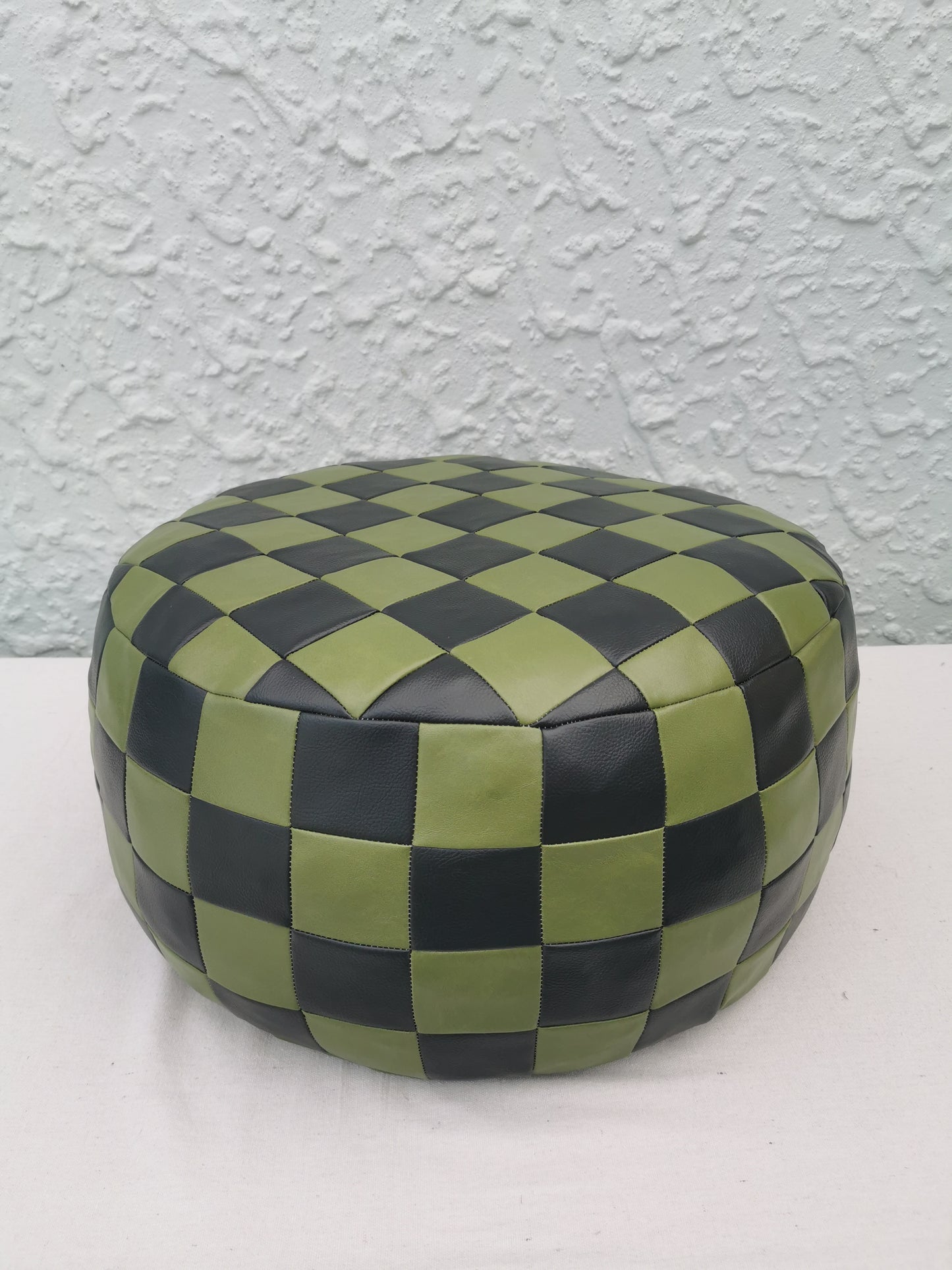 Checkered Patchwork Vinyl Pouffe