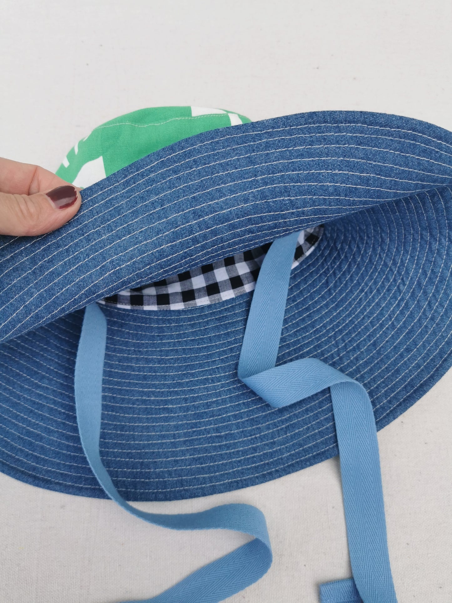 SUN HAT - Size XS - Green with Denim
