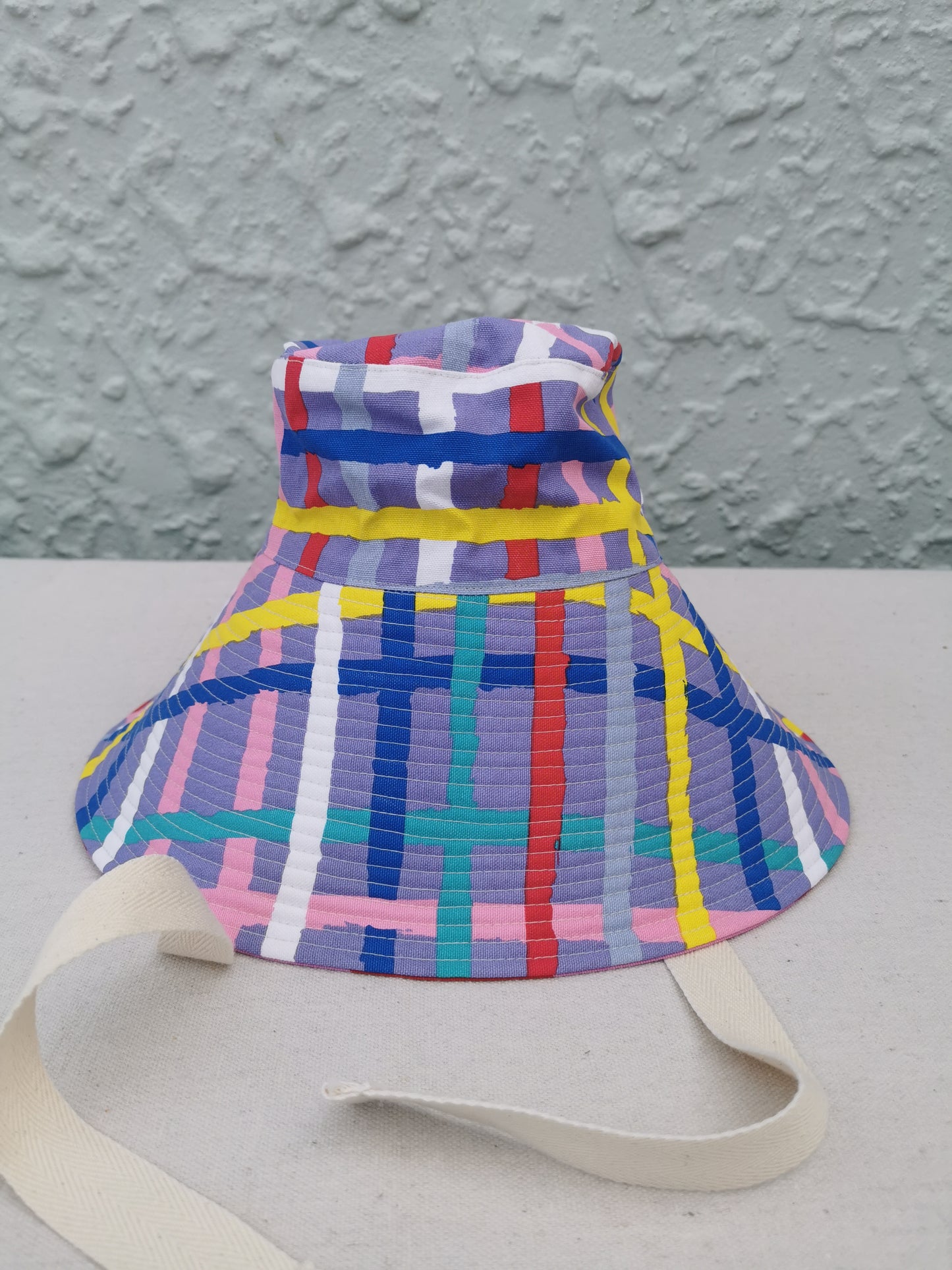 SUN HAT - Size XS - Purple Check with Red