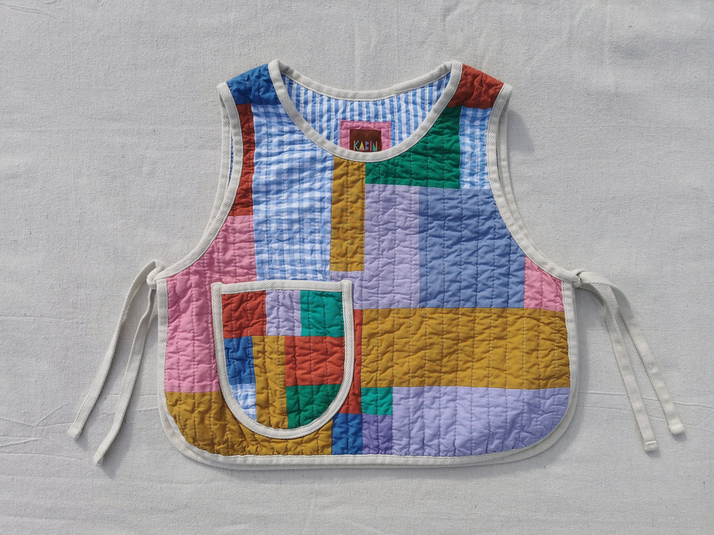 QUILTED VEST - Size XS - Improv Patchwork with Side Ties