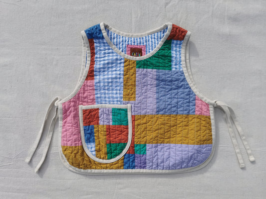 QUILTED VEST - Size XS - Improv Patchwork with Side Ties