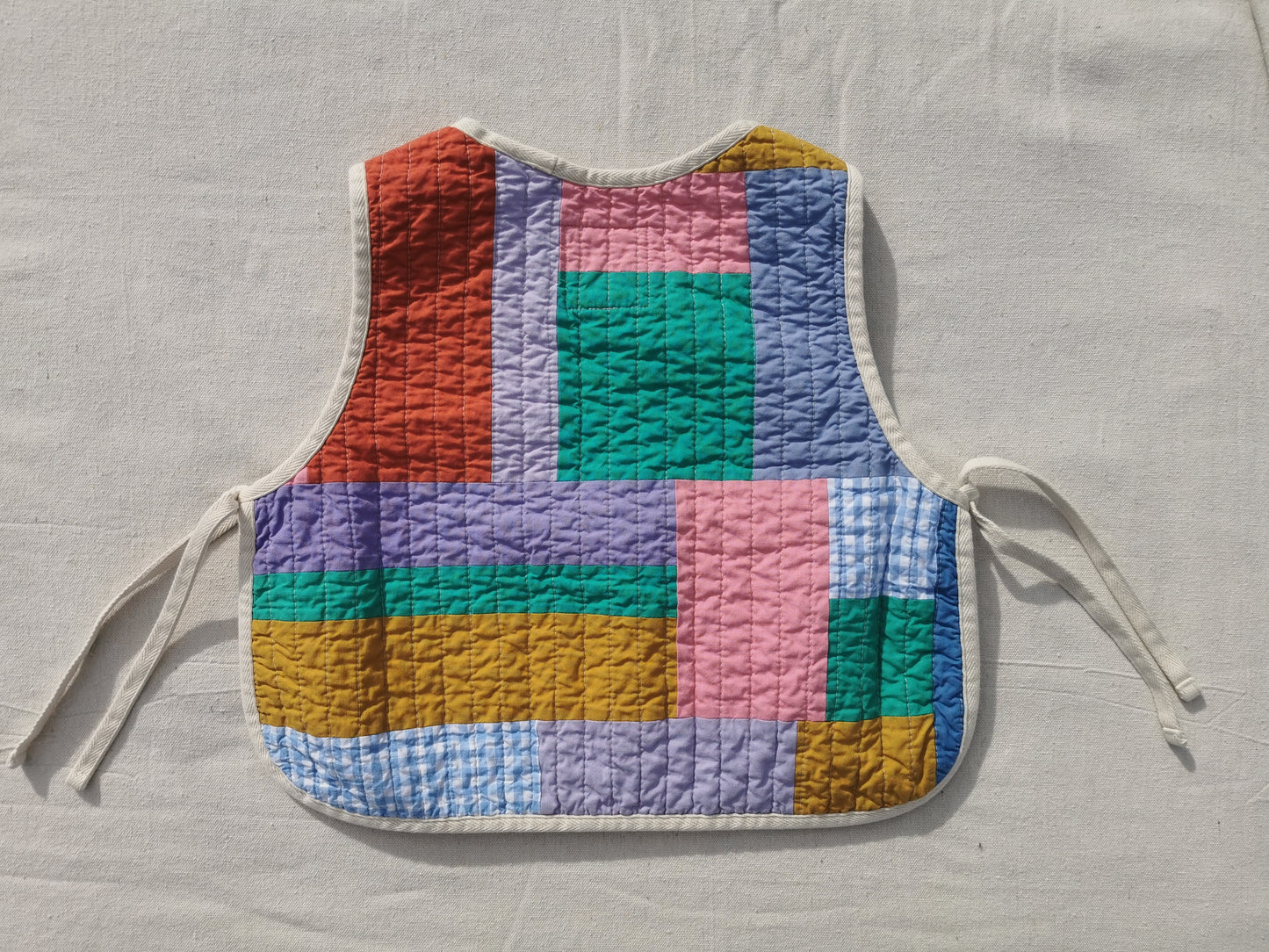 QUILTED VEST - Size XS - Improv Patchwork with Side Ties