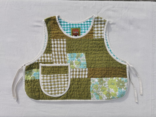 QUILTED VEST - Size XL - Improv Patchwork with Side Ties