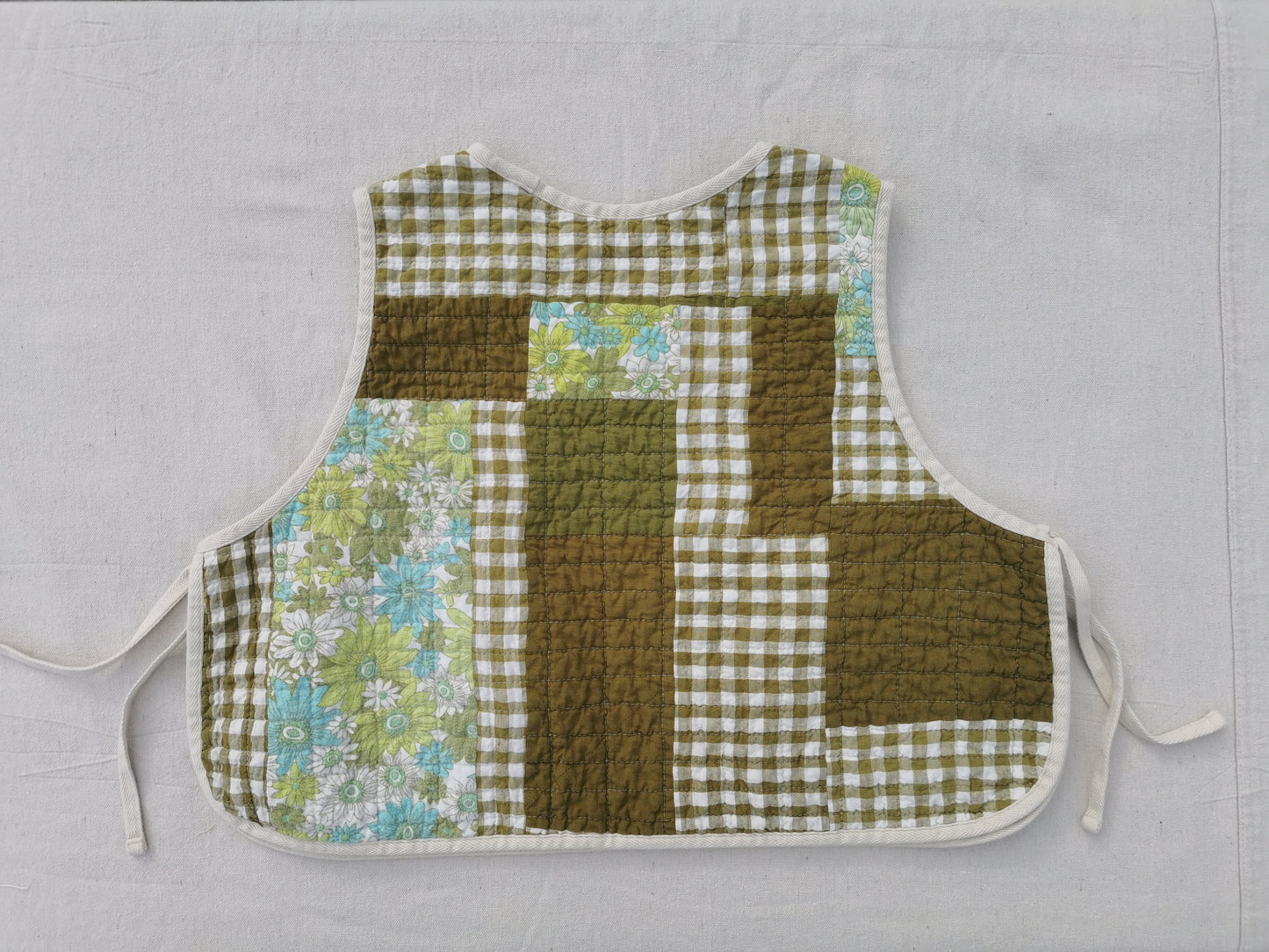 QUILTED VEST - Size XL - Improv Patchwork with Side Ties