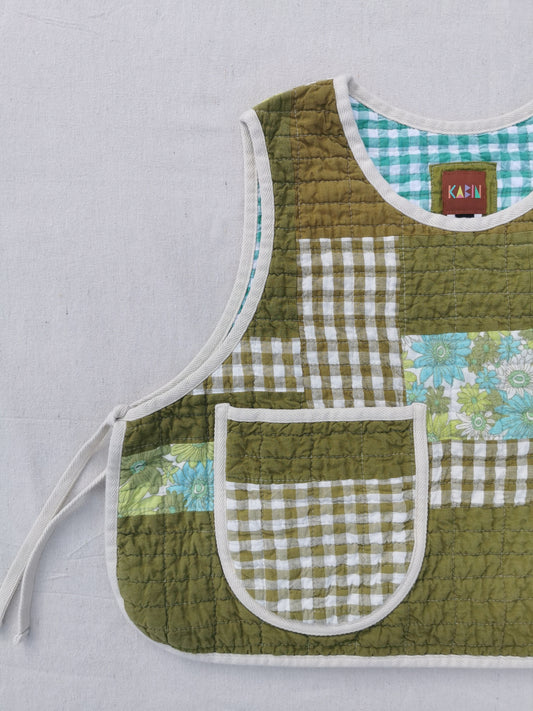 QUILTED VEST - Size XL - Improv Patchwork with Side Ties