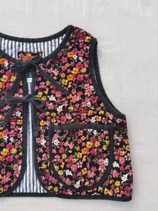 QUILTED VEST - Size XS - Floral Corduroy