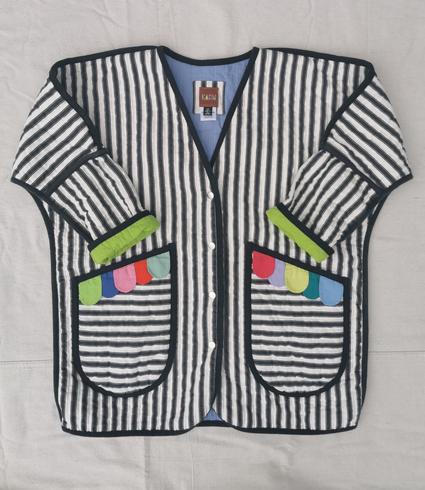 QUILTED JACKET - Size XS - Striped with pocket petals and flower on back