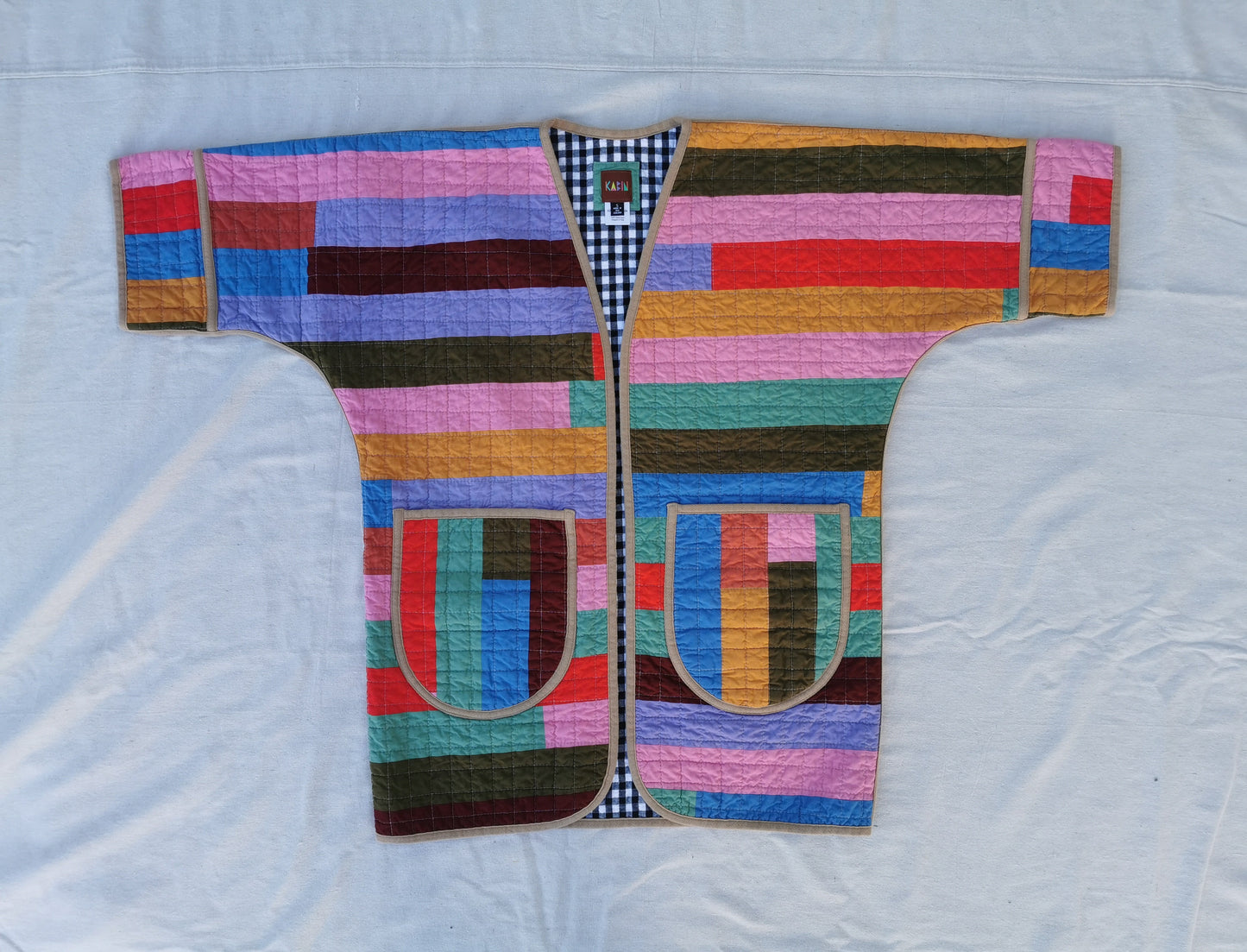 QUILT COAT - Size S - Patchwork Quilted Cotton with Gingham Lining