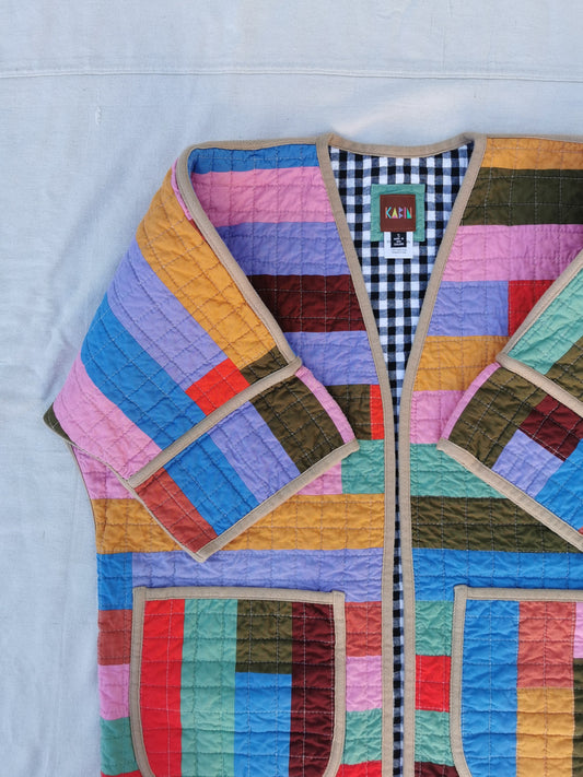 QUILT COAT - Size S - Patchwork Quilted Cotton with Gingham Lining
