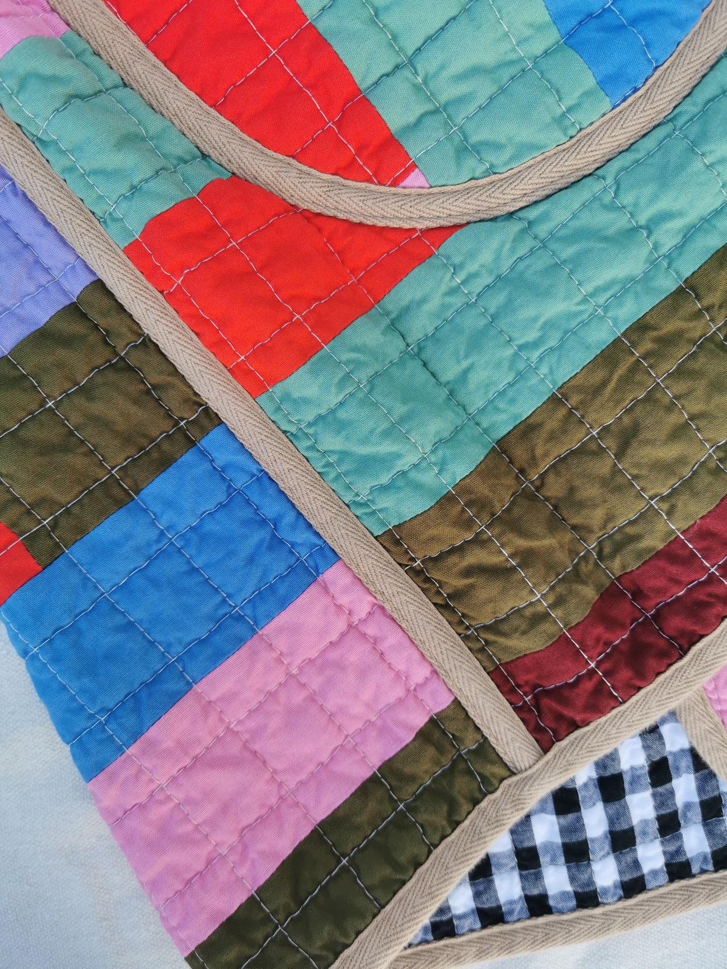 QUILT COAT - Size S - Patchwork Quilted Cotton with Gingham Lining