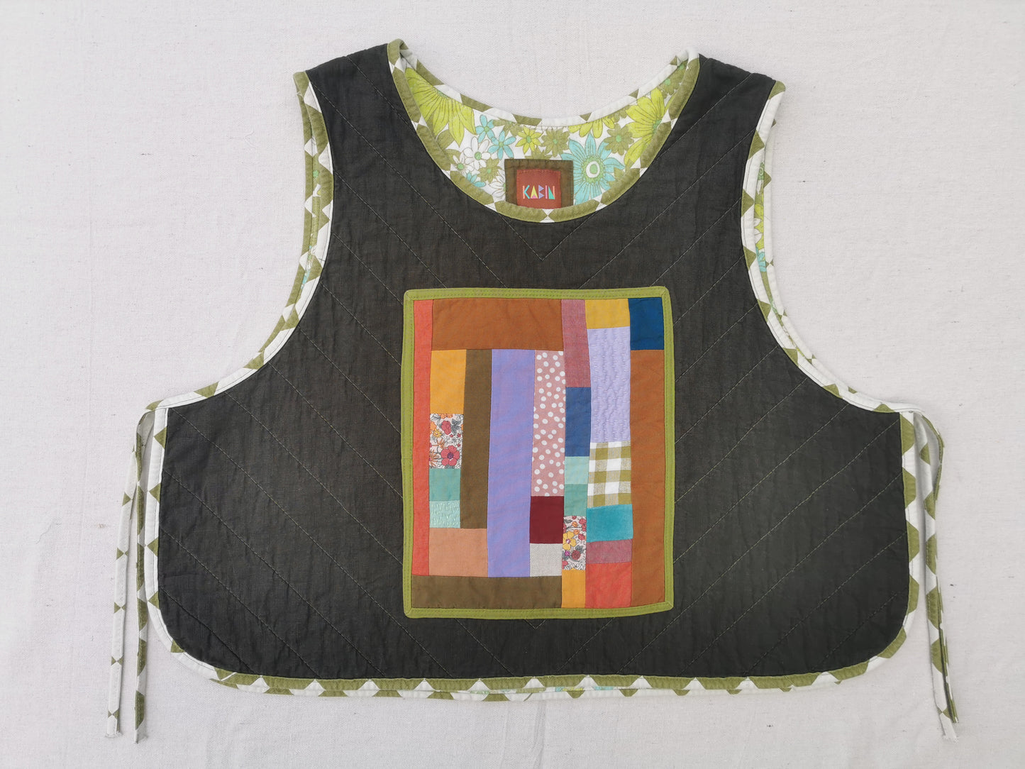 12/12 QUILTED ART VEST - Size XL - Improv Patchwork with Side Ties