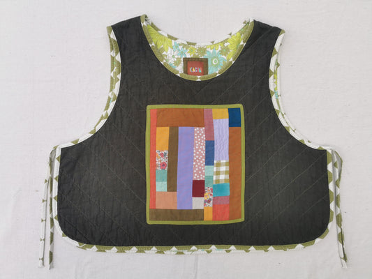 12/12 QUILTED ART VEST - Size XL - Improv Patchwork with Side Ties