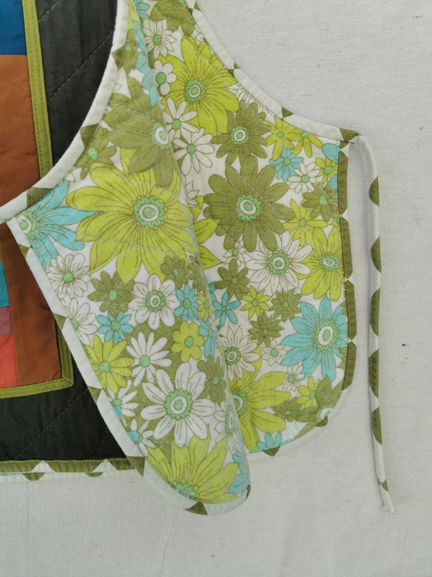 12/12 QUILTED ART VEST - Size XL - Improv Patchwork with Side Ties