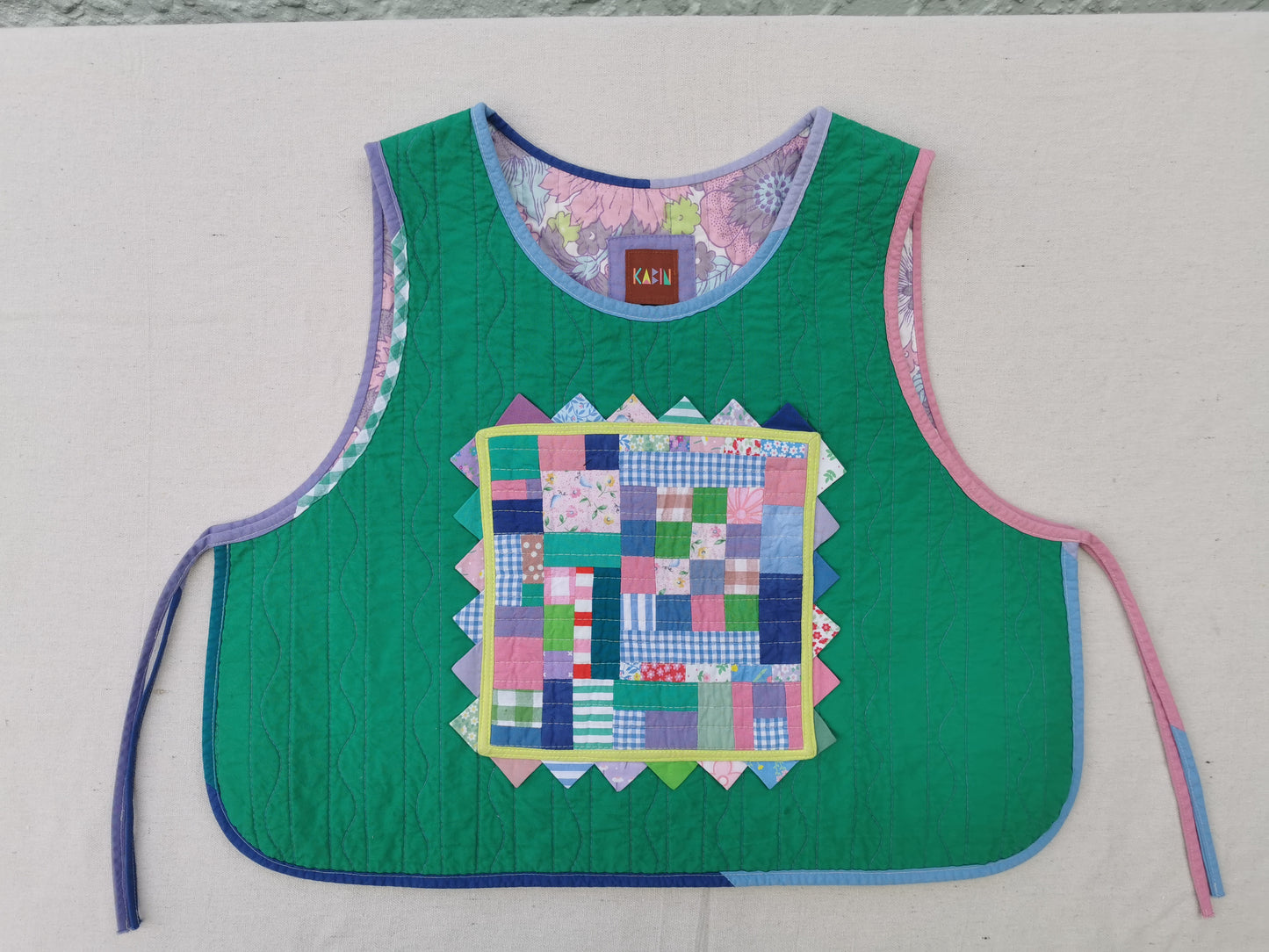 11/12 QUILTED ART VEST - Size M - Improv Patchwork with Side Ties