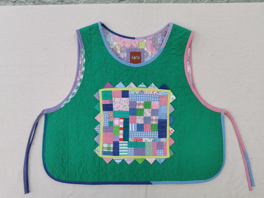 11/12 QUILTED ART VEST - Size M - Improv Patchwork with Side Ties