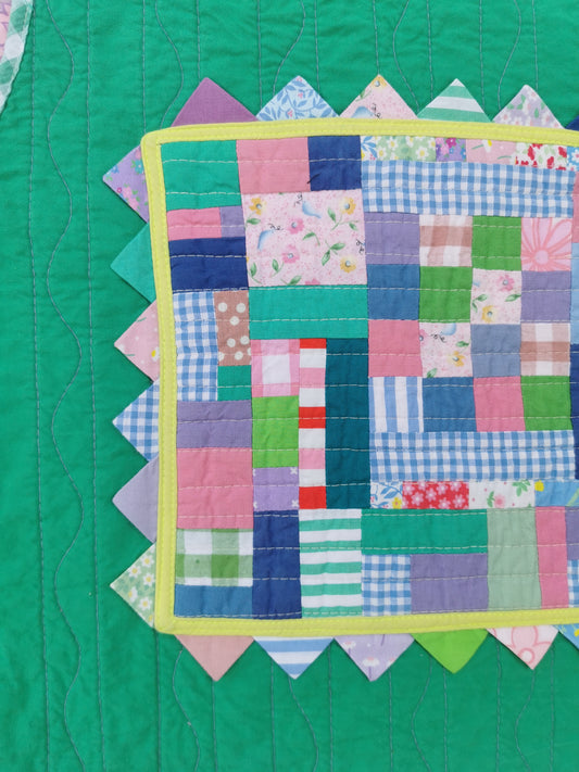 11/12 QUILTED ART VEST - Size M - Improv Patchwork with Side Ties