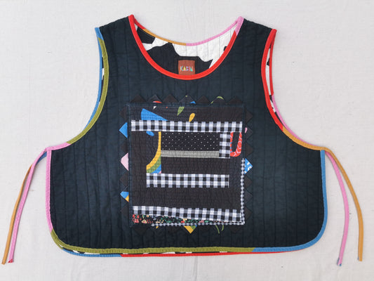 10/12 QUILTED ART VEST - Size L - Improv Patchwork with Side Ties
