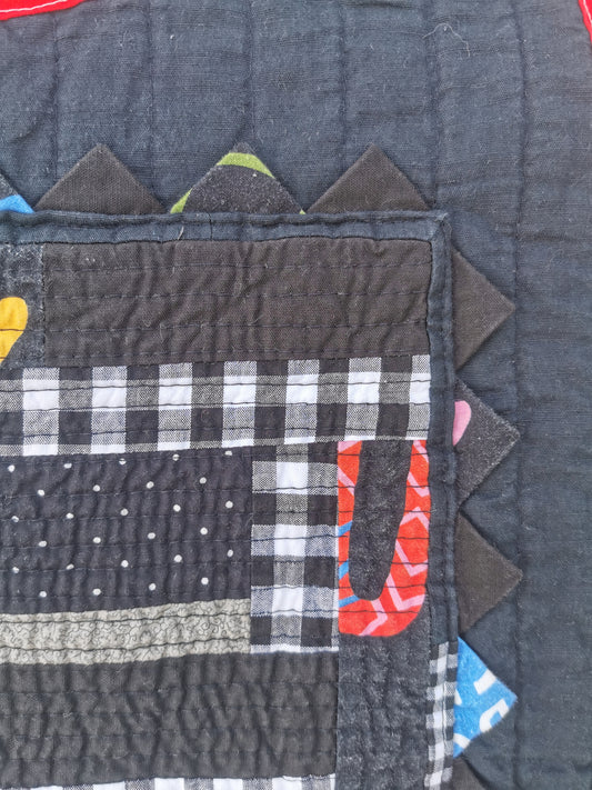 10/12 QUILTED ART VEST - Size L - Improv Patchwork with Side Ties