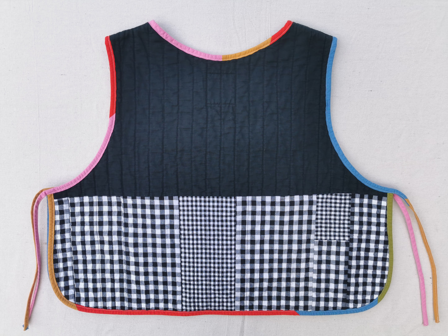 10/12 QUILTED ART VEST - Size L - Improv Patchwork with Side Ties