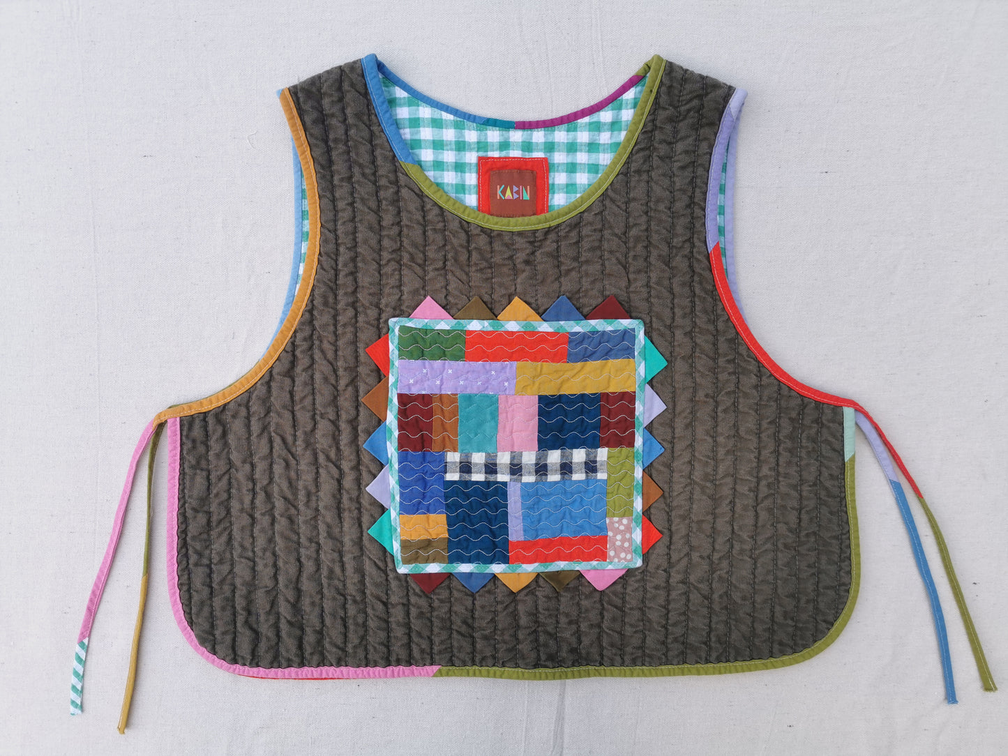 9/12 QUILTED ART VEST - Size  M - Improv Patchwork with Side Ties