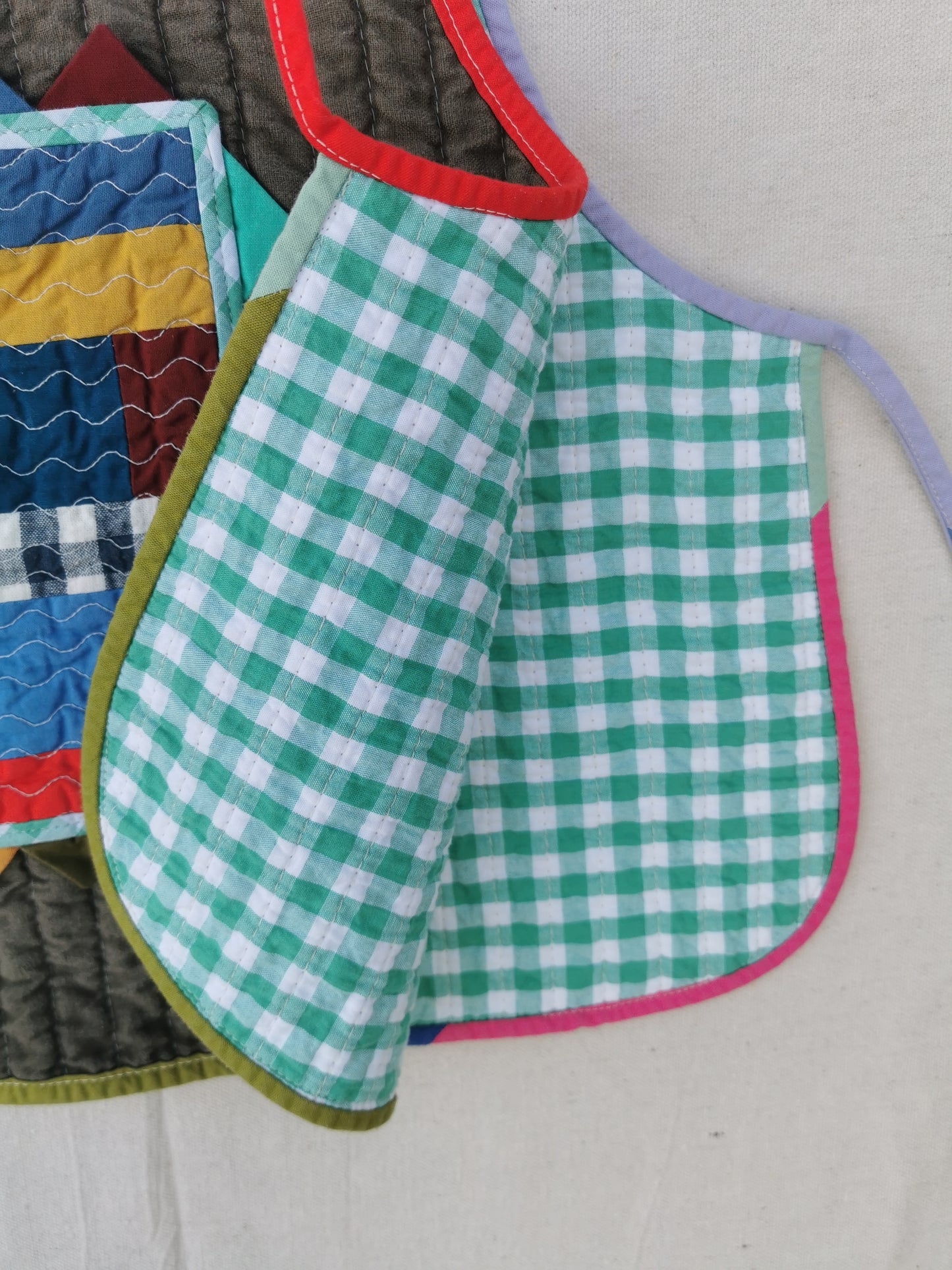 9/12 QUILTED ART VEST - Size  M - Improv Patchwork with Side Ties