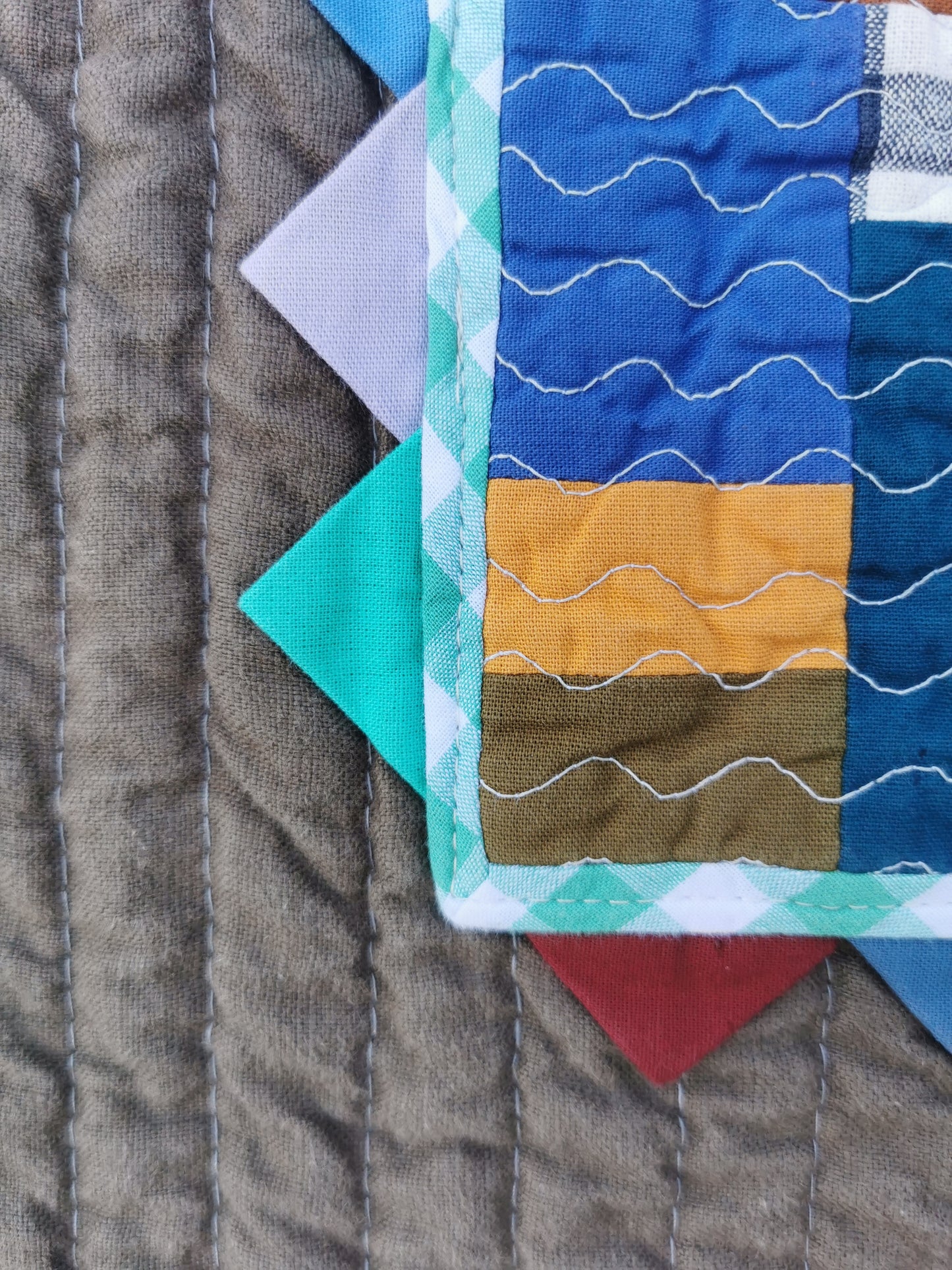 9/12 QUILTED ART VEST - Size  M - Improv Patchwork with Side Ties