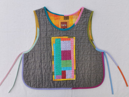 8/12 QUILTED ART VEST - Size  XS - Improv Patchwork with Side Ties