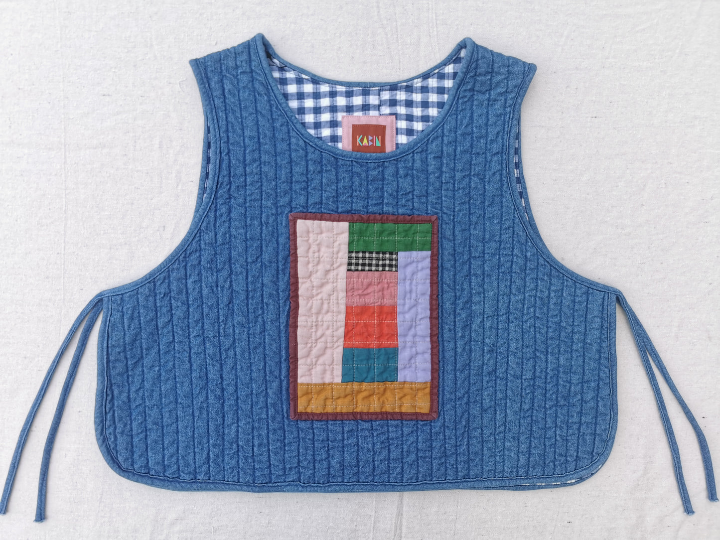 7/12 QUILTED ART VEST - Size  M - Improv Patchwork with Side Ties
