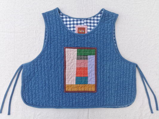 7/12 QUILTED ART VEST - Size  M - Improv Patchwork with Side Ties