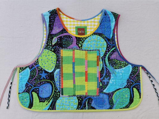 6/12 QUILTED ART VEST - Size  XL - Improv Patchwork with Side Ties