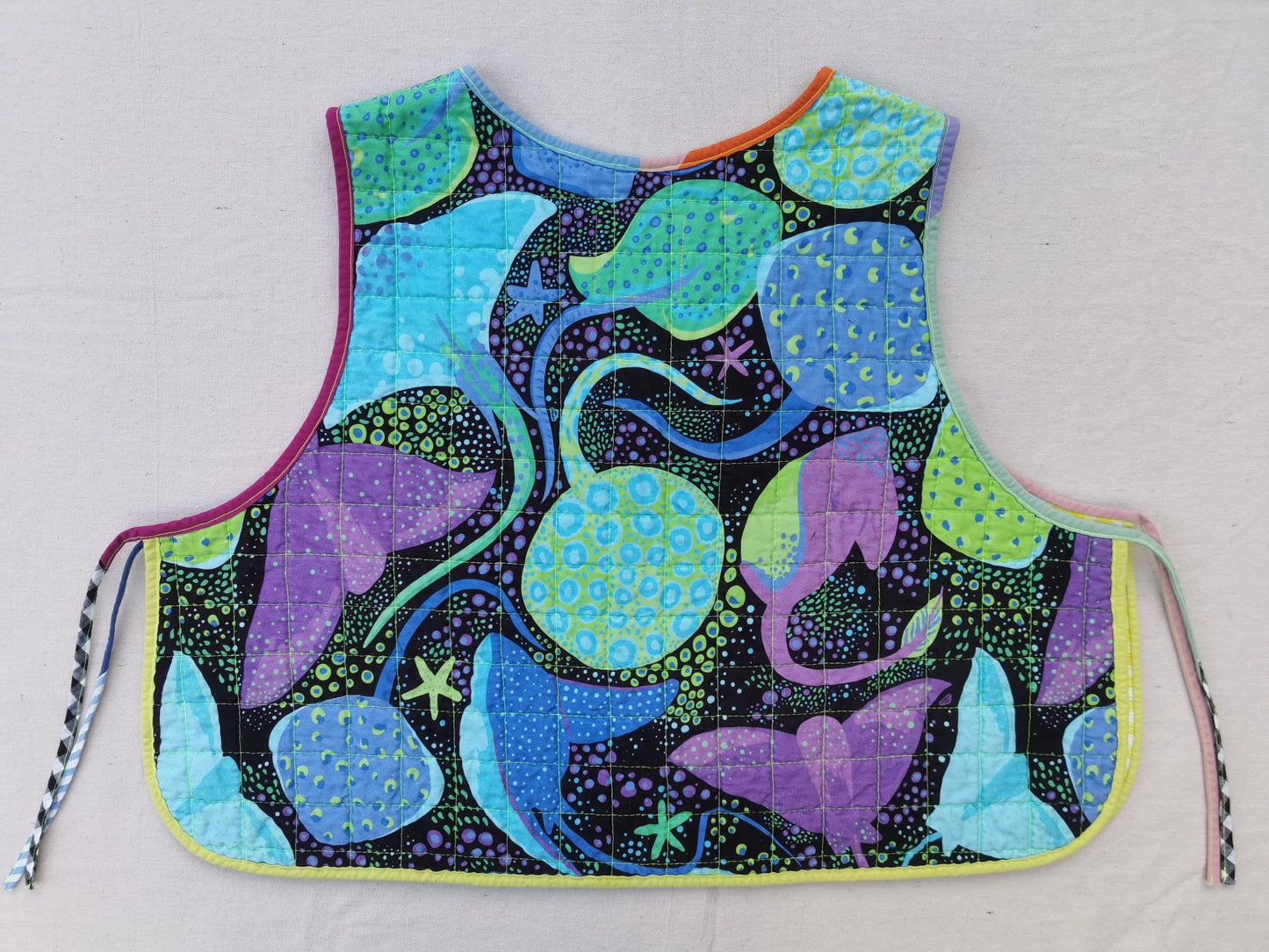 6/12 QUILTED ART VEST - Size  XL - Improv Patchwork with Side Ties