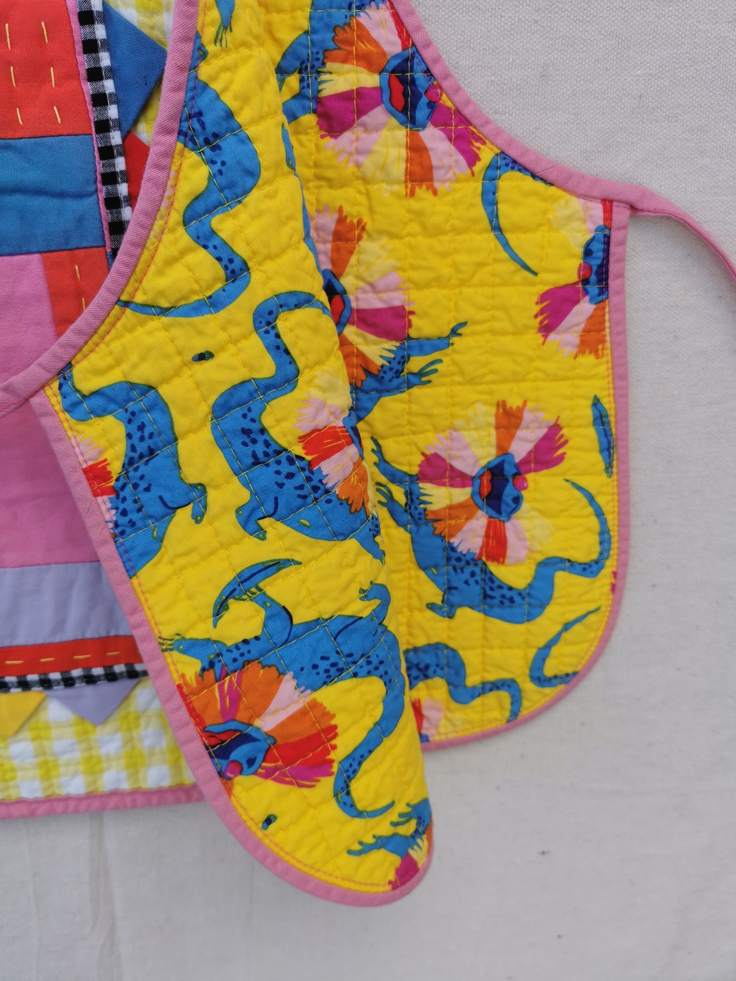 5/12 QUILTED ART VEST - Size S - Improv Patchwork with Side Ties