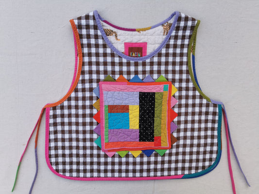 4/12 QUILTED ART VEST - Size XS - Improv Patchwork with Side Ties