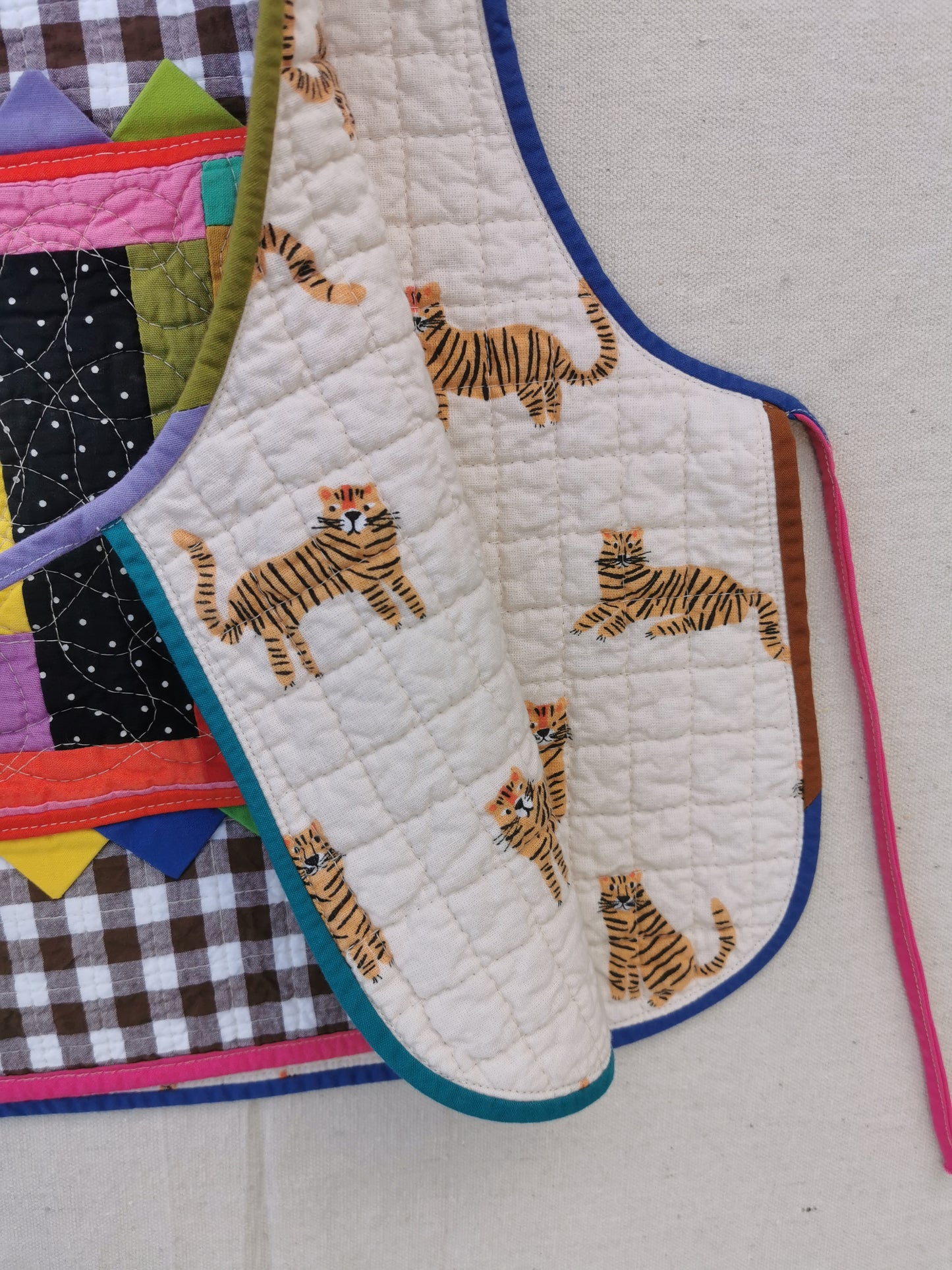 4/12 QUILTED ART VEST - Size XS - Improv Patchwork with Side Ties