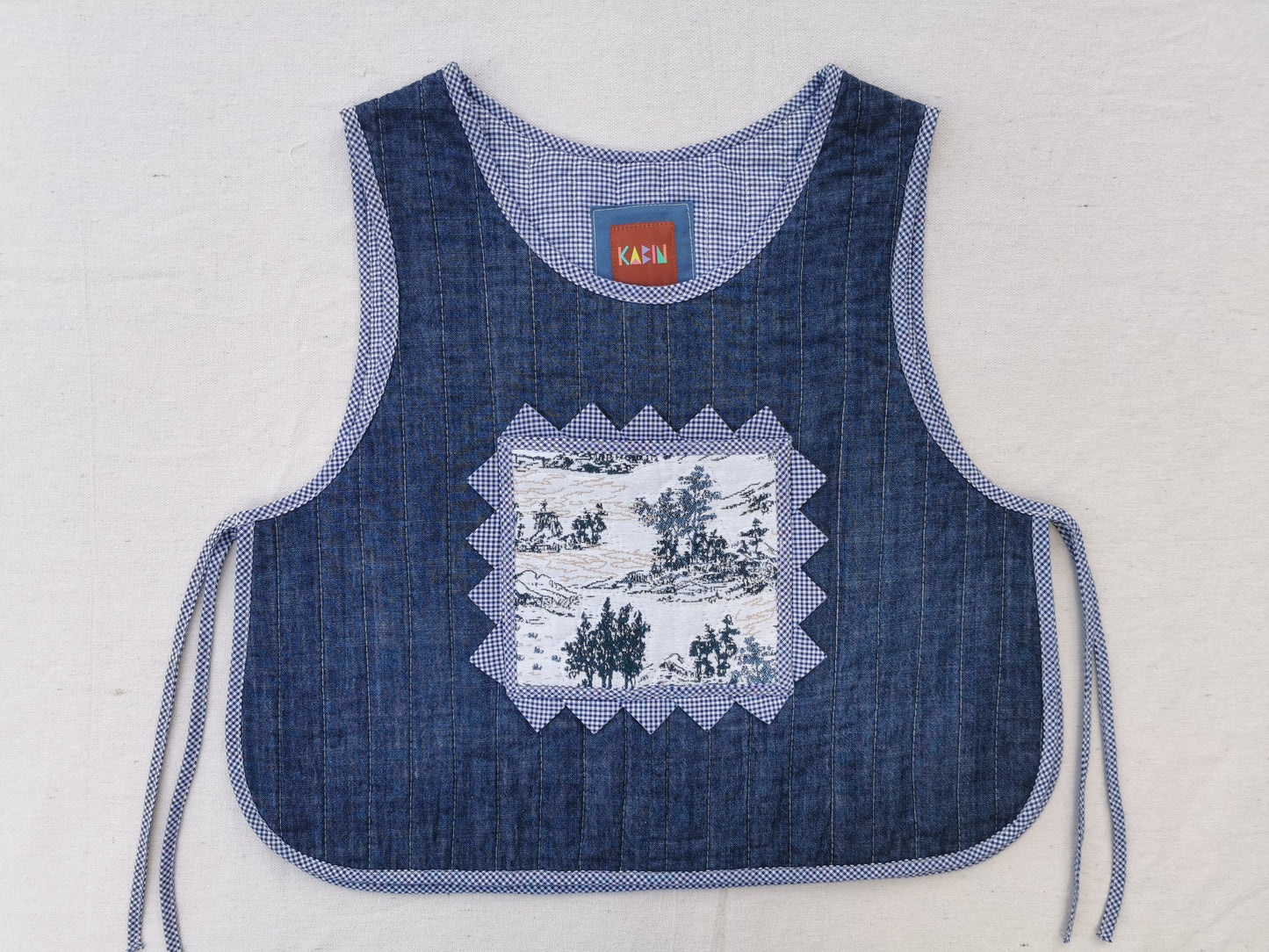 3/12 QUILTED ART VEST - Size XS - Denim with Tapestry Quilt and Side Ties